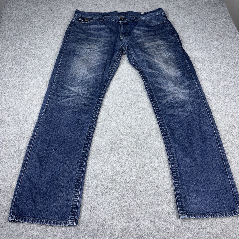 Broken‎ English Jeans Mens 38x34 (Fits 38x32) Straight Leg Y2K Whiskered Denim